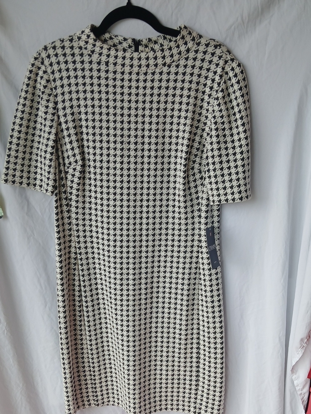Chaps Black & White Houndstooth Midi Dress